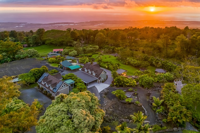 view of aerial view at dusk