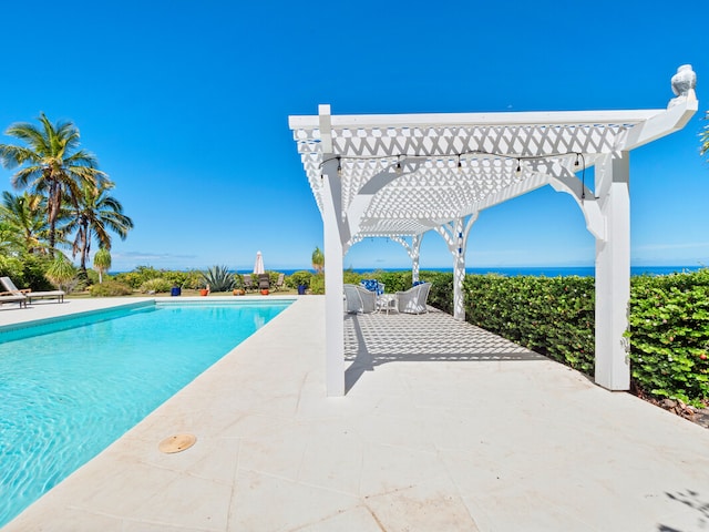 view of swimming pool with a pergola and a patio