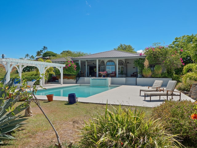 view of pool featuring a pergola and a patio