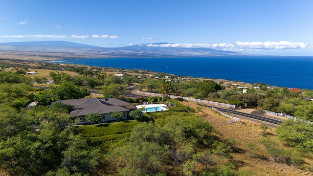 drone / aerial view featuring a mountain view