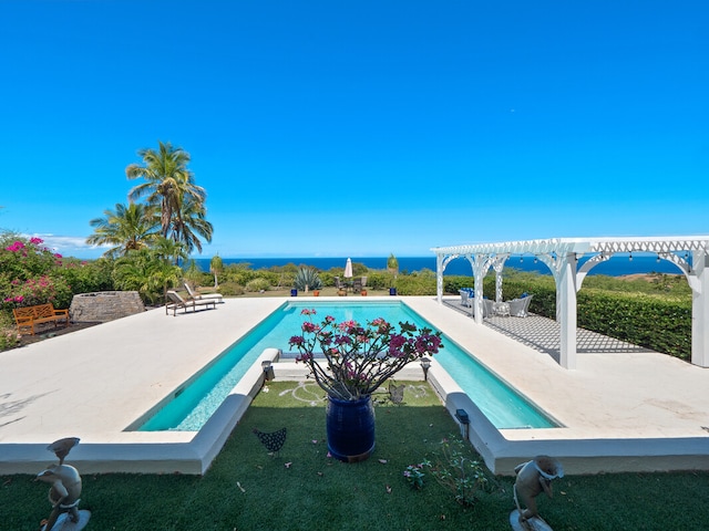 view of pool featuring a pergola and a patio