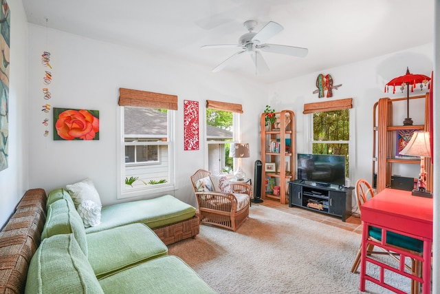 living room with ceiling fan