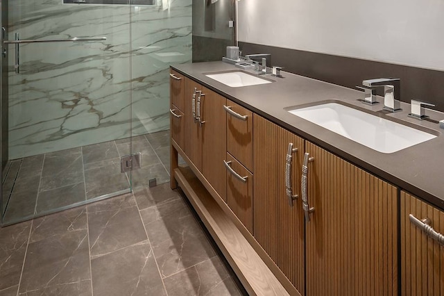 bathroom featuring vanity and walk in shower