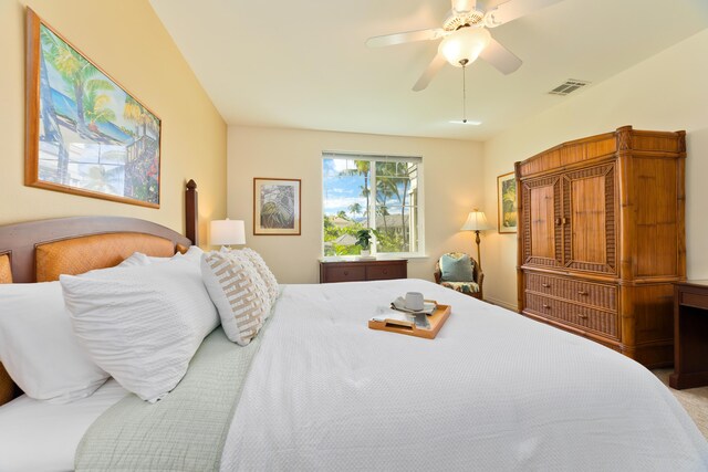 bedroom with carpet floors and ceiling fan