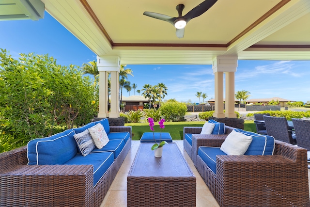 view of patio / terrace featuring an outdoor living space and ceiling fan