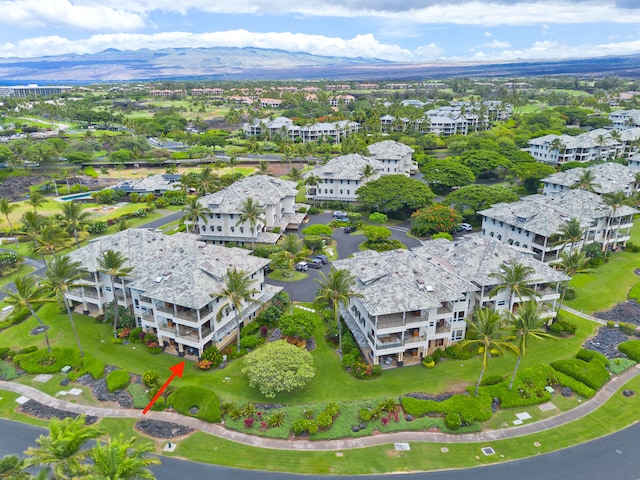 aerial view with a mountain view