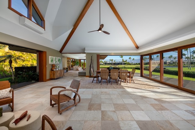 view of patio featuring an AC wall unit and ceiling fan