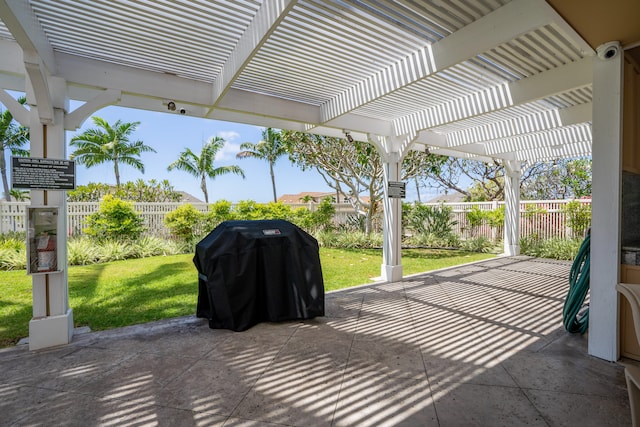 view of patio featuring a pergola and area for grilling