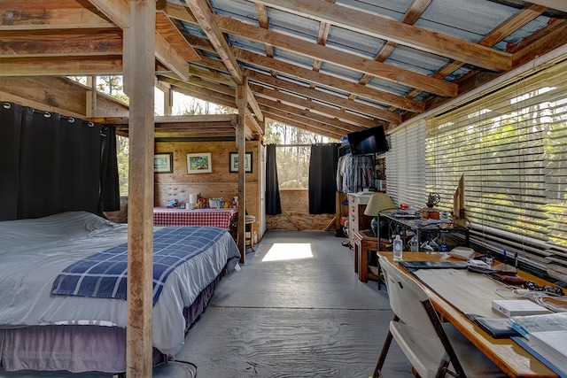 bedroom with lofted ceiling