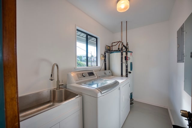 laundry room featuring sink, electric panel, and washing machine and clothes dryer