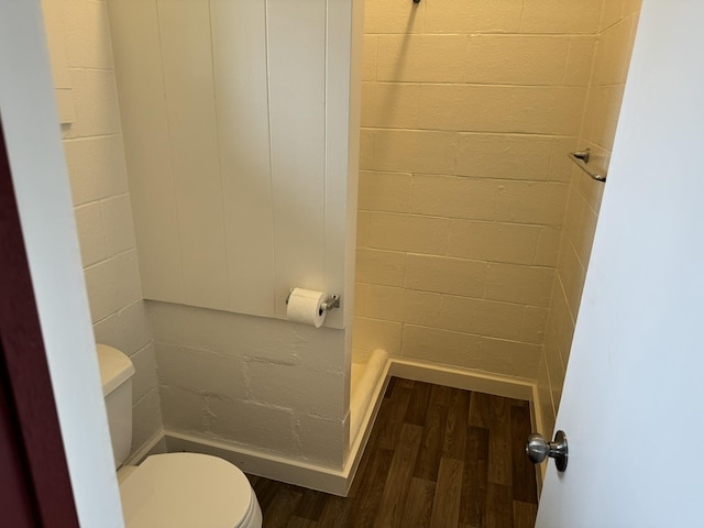 bathroom with hardwood / wood-style flooring and toilet