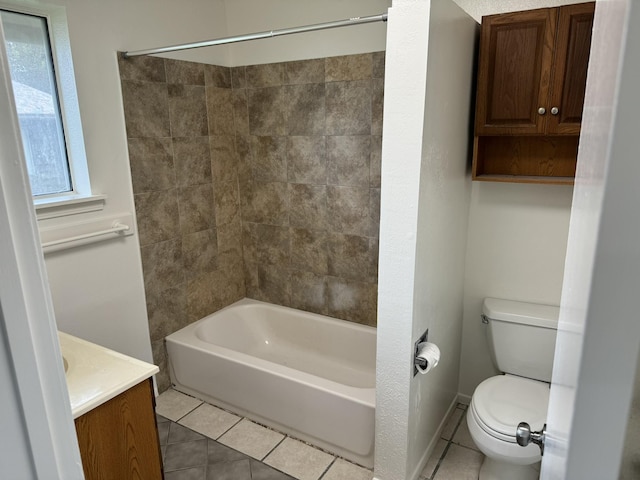 full bathroom featuring tile patterned flooring, vanity,  shower combination, and toilet