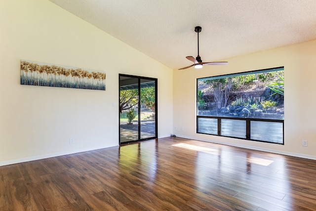 empty room featuring wood-type flooring, a textured ceiling, and ceiling fan