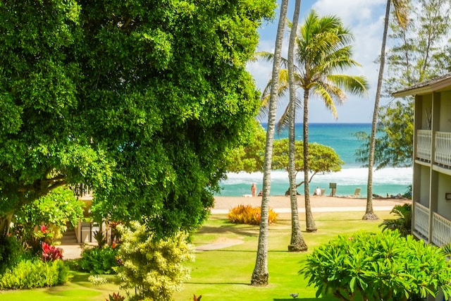 view of community featuring a yard and a water view