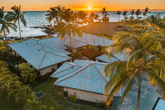 exterior space with a water view