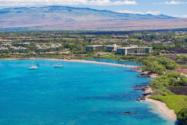 birds eye view of property featuring a water and mountain view