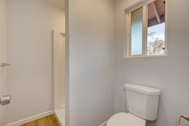 bathroom with baseboards, toilet, and wood finished floors