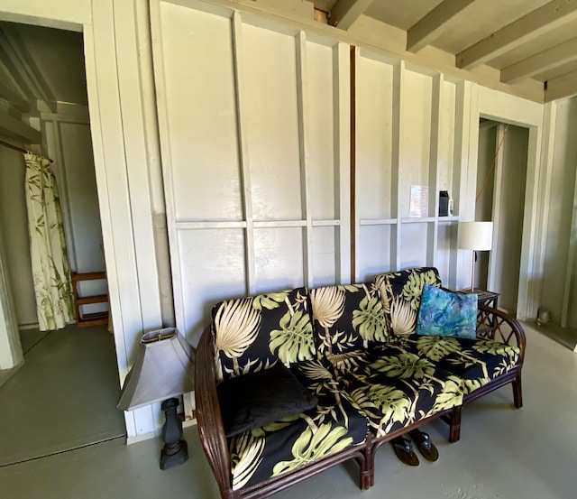 living room with finished concrete flooring