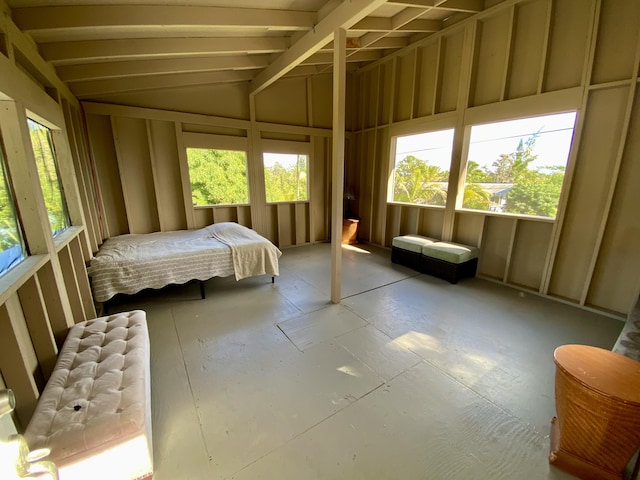 bedroom with lofted ceiling and radiator heating unit