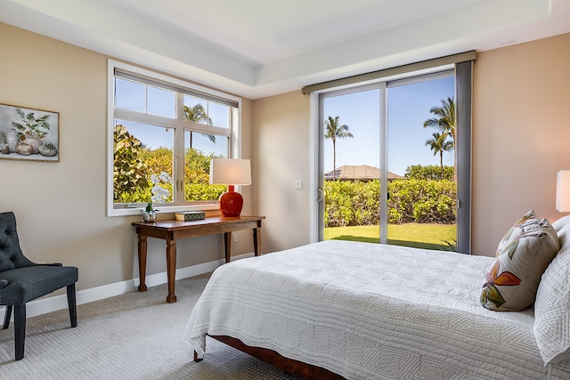 bedroom with carpet flooring and access to exterior