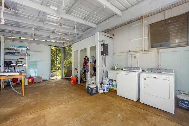 clothes washing area featuring separate washer and dryer