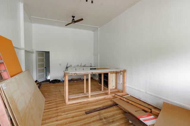 miscellaneous room with light hardwood / wood-style flooring and ceiling fan