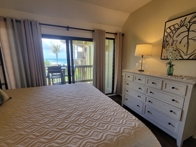 bedroom featuring vaulted ceiling and access to exterior