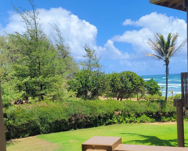 view of yard featuring a water view