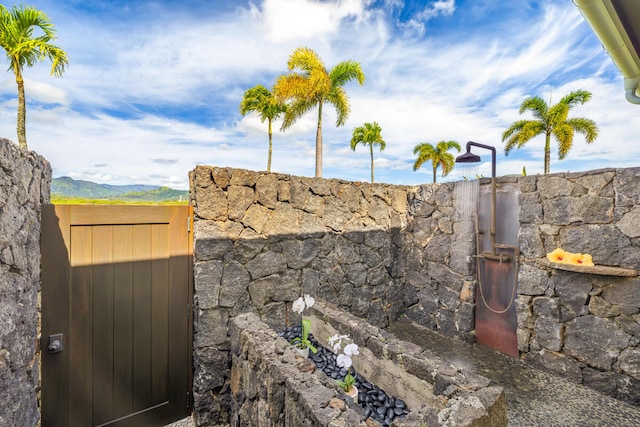 exterior details featuring a mountain view