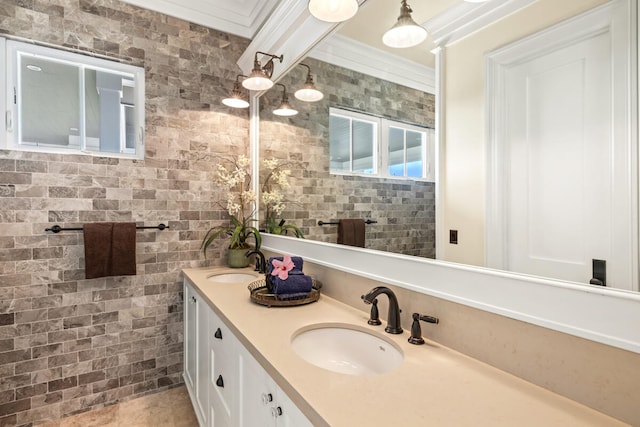 bathroom featuring vanity and ornamental molding