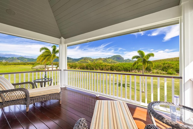 deck with a mountain view