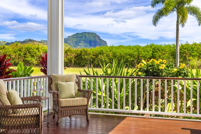 exterior space featuring a mountain view