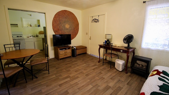 living area with dark wood finished floors