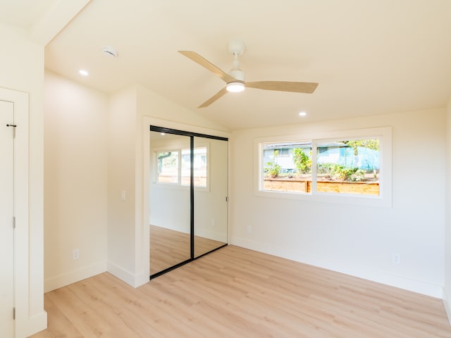 3510 Mokihana Rd, Hanapepe, HI 96716 - unfurnished bedroom with a closet, ceiling fan, lofted ceiling, and light hardwood / wood-style flooring