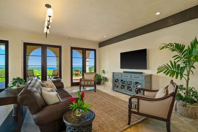 living room with french doors