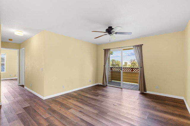 unfurnished room featuring wood-type flooring and ceiling fan