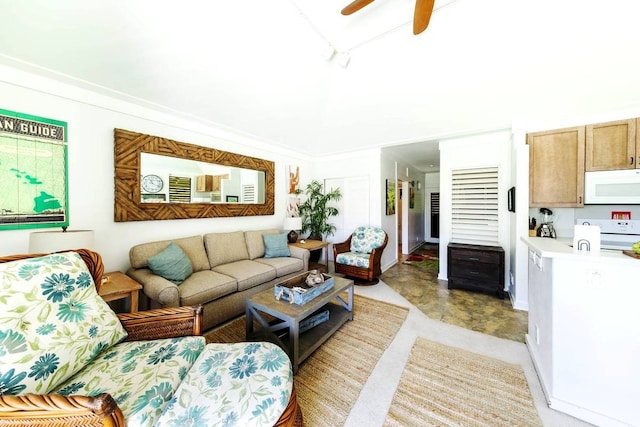 living room with ceiling fan