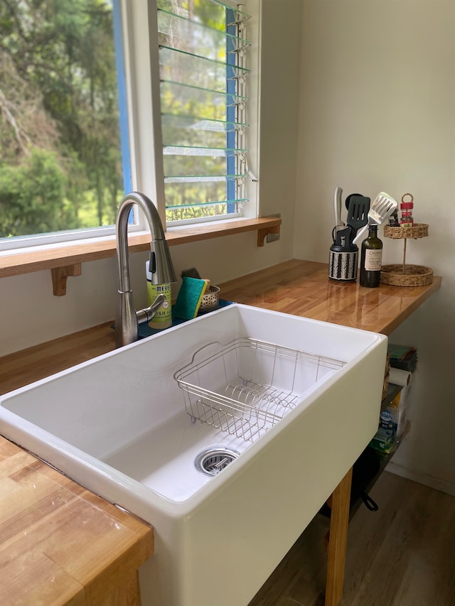 details featuring sink and hardwood / wood-style flooring