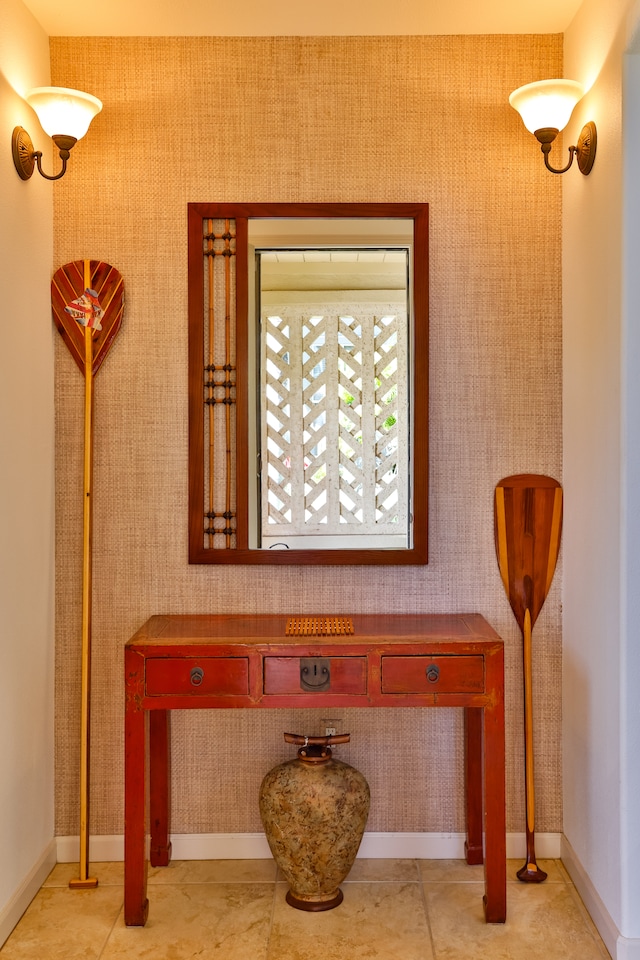 interior space featuring tile patterned flooring