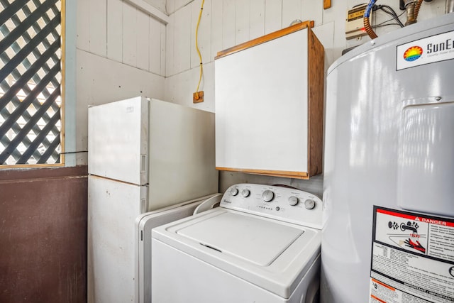 laundry area with water heater and washer / dryer