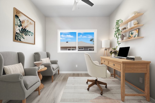 850 Kamalu Rd, Kapaa, HI 96746 - office with ceiling fan, baseboards, and light wood-type flooring