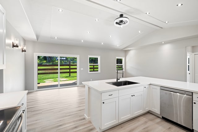 850 Kamalu Rd, Kapaa, HI 96746 - kitchen featuring lofted ceiling, a sink, stainless steel appliances, light countertops, and light wood-type flooring