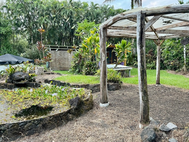 view of yard with a pergola