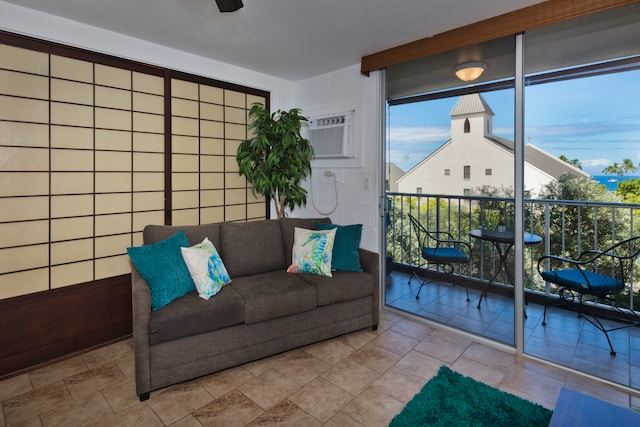 living room with ceiling fan