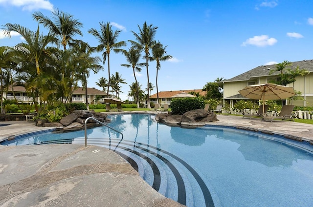 view of pool featuring a patio and a gazebo