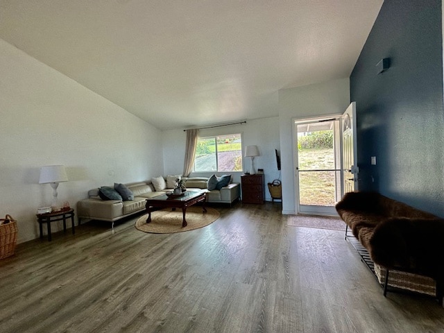 living room with dark wood-type flooring