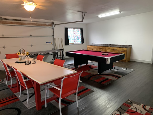 game room featuring dark hardwood / wood-style floors and pool table