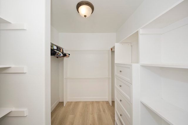 walk in closet with light wood-type flooring