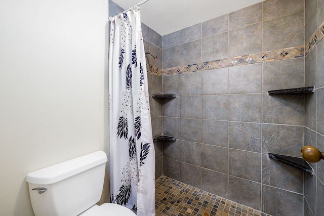 bathroom featuring a shower with shower curtain and toilet