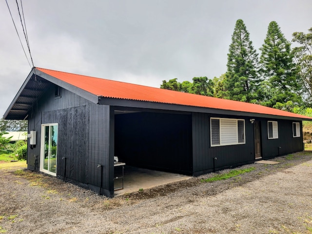 exterior space with wooden walls